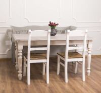 Gedrechselter Tisch Paris (160cm), weiß, Platte gebürstet