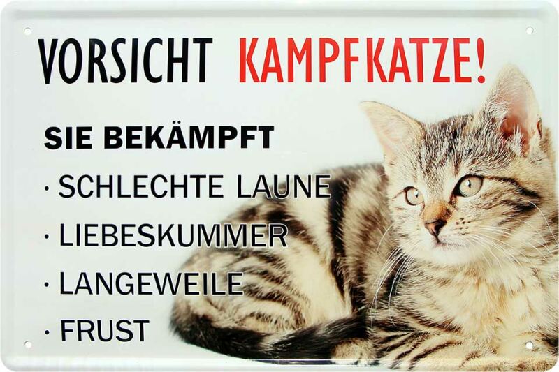 Lustiges Blechschild *Vorsicht Kampfkatze* 20x30 cm