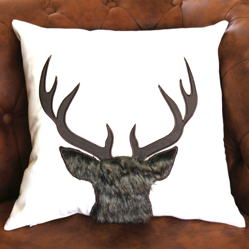 Kissen im Landhausstil mit Hirschgeweih 45x45 cm