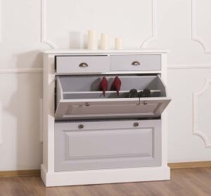 Grauer Landhaus Schuhschrank