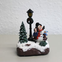 Miniatur Winterlandschaft mit Schneemann, beleuchtet