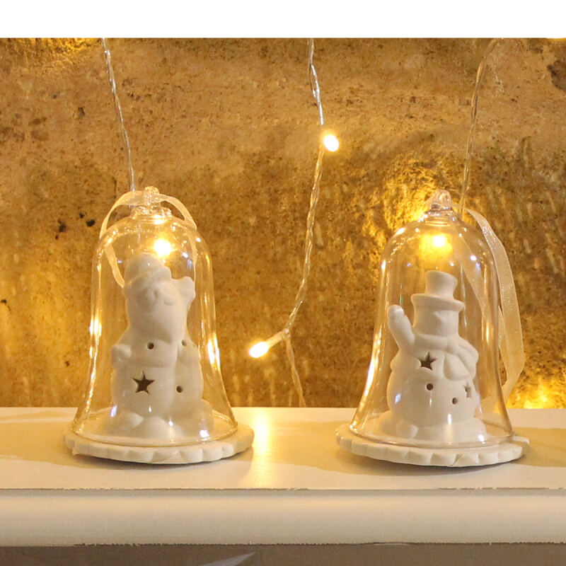 Glasglocke mit Schneemann, LED beleuchtet