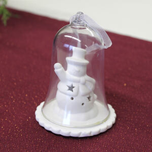 Glasglocke mit Schneemann, LED beleuchtet