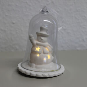 Glasglocke mit Schneemann, LED beleuchtet