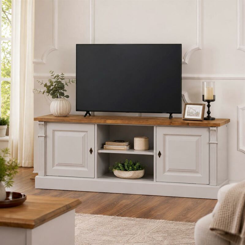 Hellgraues TV Lowboard Landhausstil 160 cm