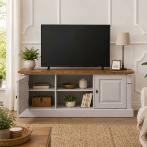 Hellgraues TV Lowboard Landhausstil 160 cm
