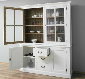 Romantischer Buffetschrank mit Vitrinenaufsatz weiß