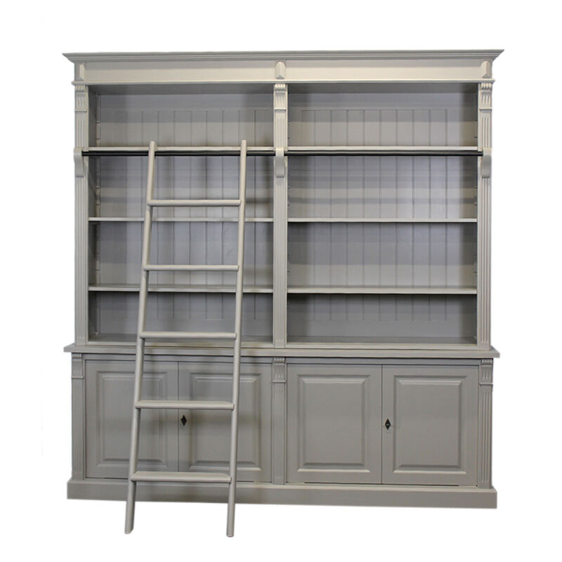 Massivholz Bücherwand im Landhausstil mit Leiter braungrau