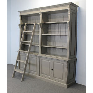 Massivholz Bücherwand im Landhausstil mit Leiter braungrau