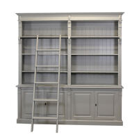 Massivholz Bücherwand im Landhausstil mit Leiter braungrau
