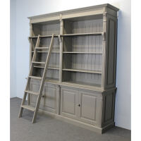 Massivholz Bücherwand im Landhausstil mit Leiter braungrau