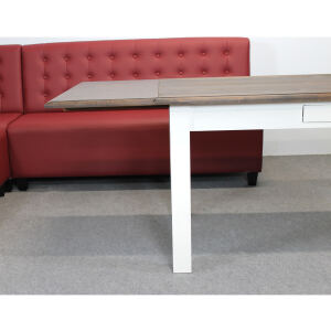 Rustikaler Massivholz Esstisch weiß 160 cm mit Ansteckplatte