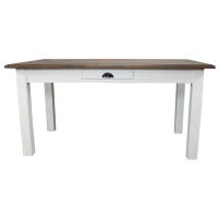 Rustikaler Massivholz Esstisch weiß 160 cm mit Ansteckplatte