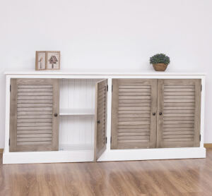 Weißes Landhaus-Sideboard mit Lamellentüren