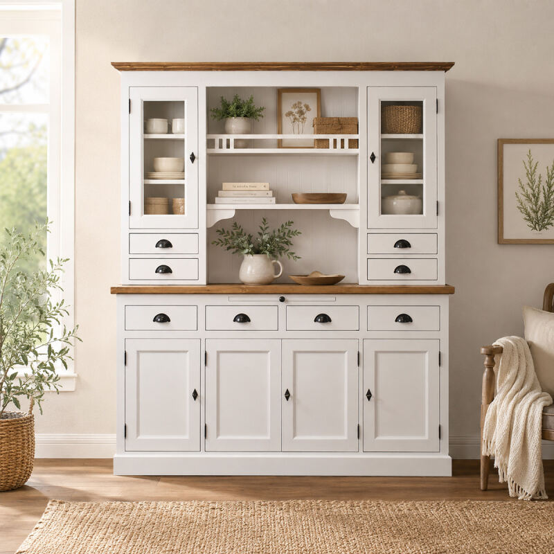 Weißer Landhaus Buffetschrank groß Massivholz