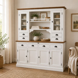 Weißer Landhaus Buffetschrank groß Massivholz