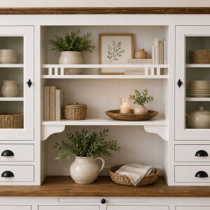 Weißer Landhaus Buffetschrank groß Massivholz