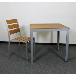 Rostfreier Outdoor Tisch Aluminium 80 x 80 Teak