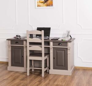 Landhaus Massivholz Schreibtisch graubeige-braun