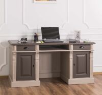 Landhaus Massivholz Schreibtisch graubeige-braun