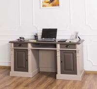 Landhaus Massivholz Schreibtisch graubeige-braun