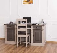 Landhaus Massivholz Schreibtisch graubeige-braun