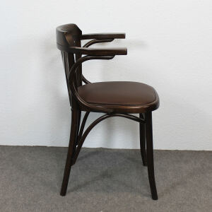 Bistrostuhl mit Armlehne Nussbaum dunkel Kunstleder braun