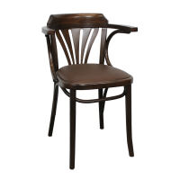 Bistrostuhl mit Armlehne Nussbaum dunkel Kunstleder braun