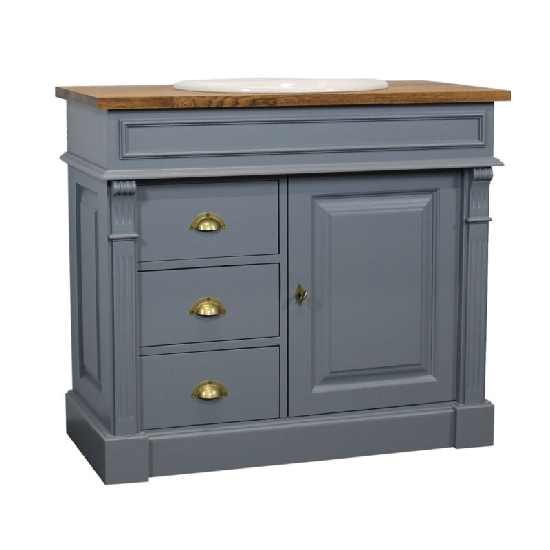 Rustikaler Massivholz Waschtisch mit Unterschrank Rauchblau