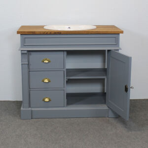 Rustikaler Massivholz Waschtisch mit Unterschrank Rauchblau