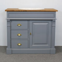 Rustikaler Massivholz Waschtisch mit Unterschrank Rauchblau