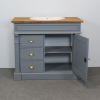 Rustikaler Massivholz Waschtisch mit Unterschrank Rauchblau
