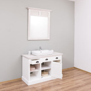 Lamellentür-Waschtisch weiß, inkl. Becken und Spiegel