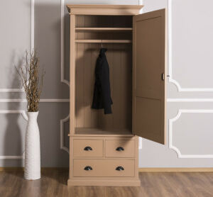 Schmaler Kleiderschrank mit 3 Schubladen Massivholz