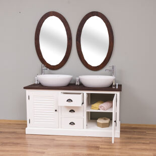 Weißer Doppelwaschtisch, inkl. Becken, ovale Spiegel
