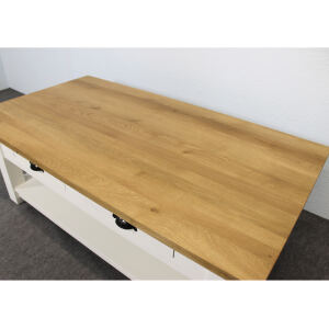 Landhaus Couchtisch weiß mit Eichenplatte Massivholz