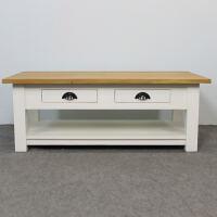 Landhaus Couchtisch weiß mit Eichenplatte Massivholz