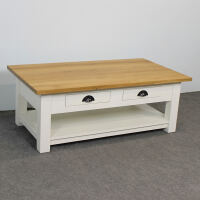 Landhaus Couchtisch weiß mit Eichenplatte Massivholz