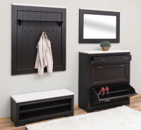 Massivholz Garderoben-Set Stockholm, schwarz (4-teilig)