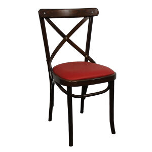 Brauner Holz Bistrostuhl mit Kunstleder rot