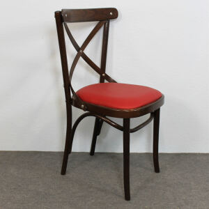Brauner Holz Bistrostuhl mit Kunstleder rot