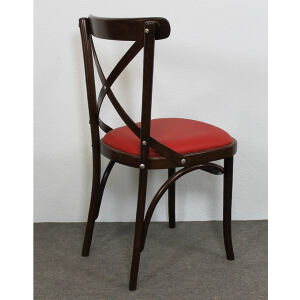 Brauner Holz Bistrostuhl mit Kunstleder rot