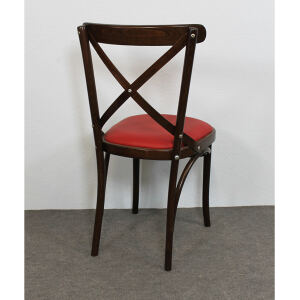 Brauner Holz Bistrostuhl mit Kunstleder rot