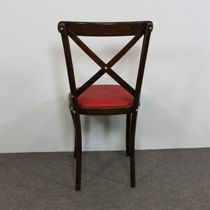Brauner Holz Bistrostuhl mit Kunstleder rot