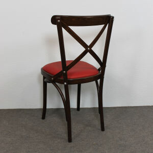 Brauner Holz Bistrostuhl mit Kunstleder rot