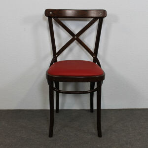 Brauner Holz Bistrostuhl mit Kunstleder rot