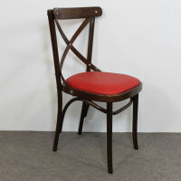 Brauner Holz Bistrostuhl mit Kunstleder rot