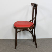 Brauner Holz Bistrostuhl mit Kunstleder rot