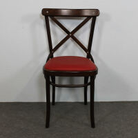 Brauner Holz Bistrostuhl mit Kunstleder rot