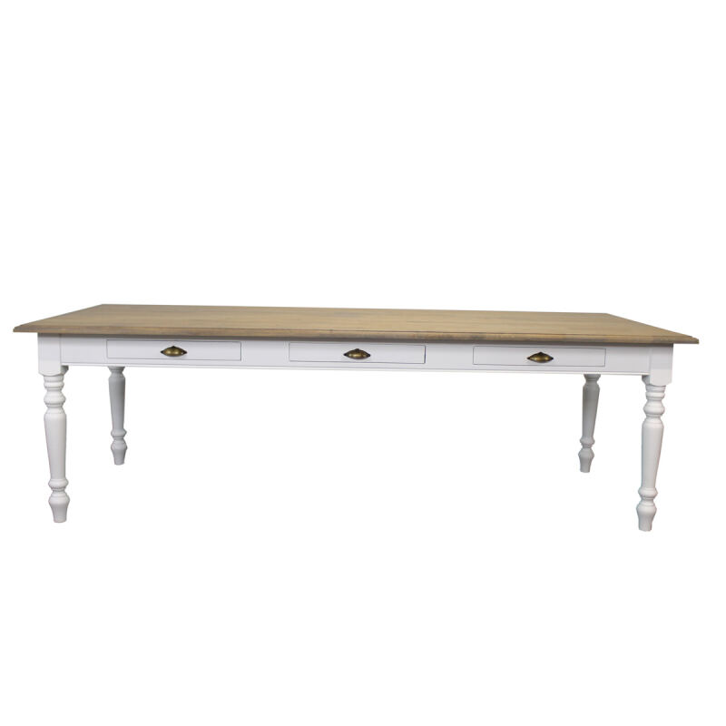 Massivholz Esstisch 250x100 weiß mit Eichenplatte